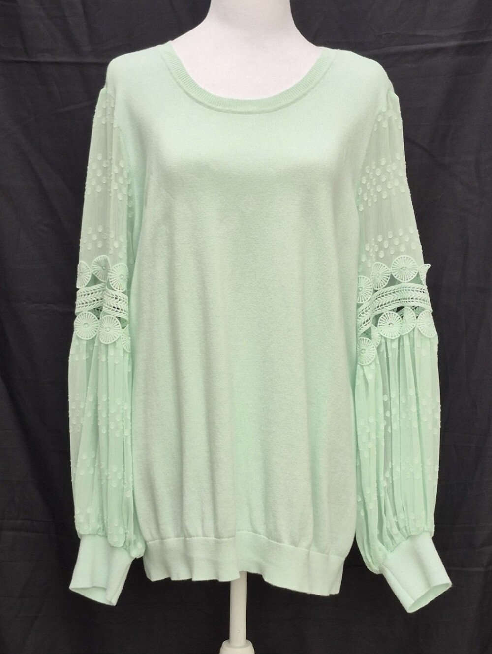 BELLE BY KIM GRAVEL Mint Green COTTON Blend Lace Women's Sweatshirt Size L